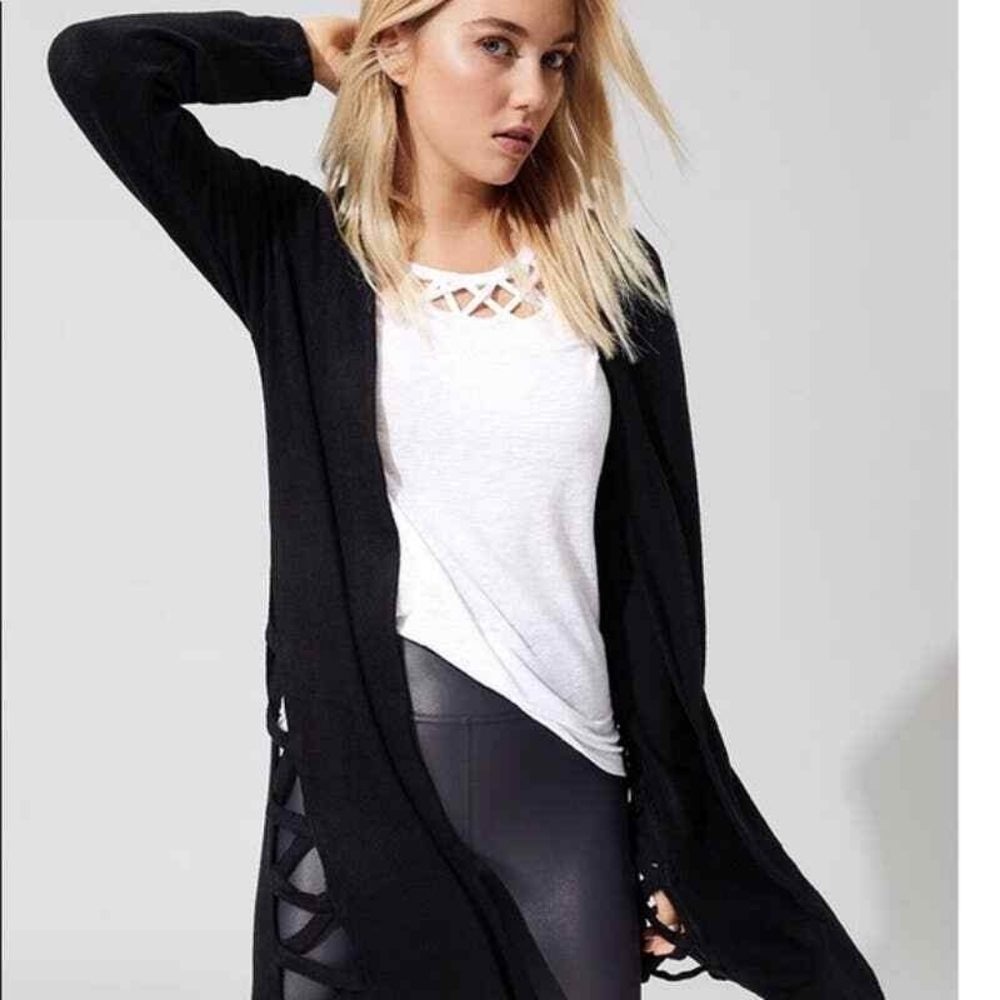 LNA Black Brushed River Long Sleeve Open Front Cardigan